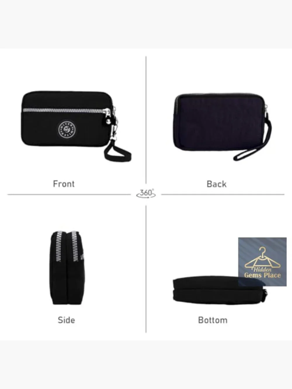 Waterproof Nylon Wristlet Purse with 3 Zippers Small Wallet Clutch Phone Bag